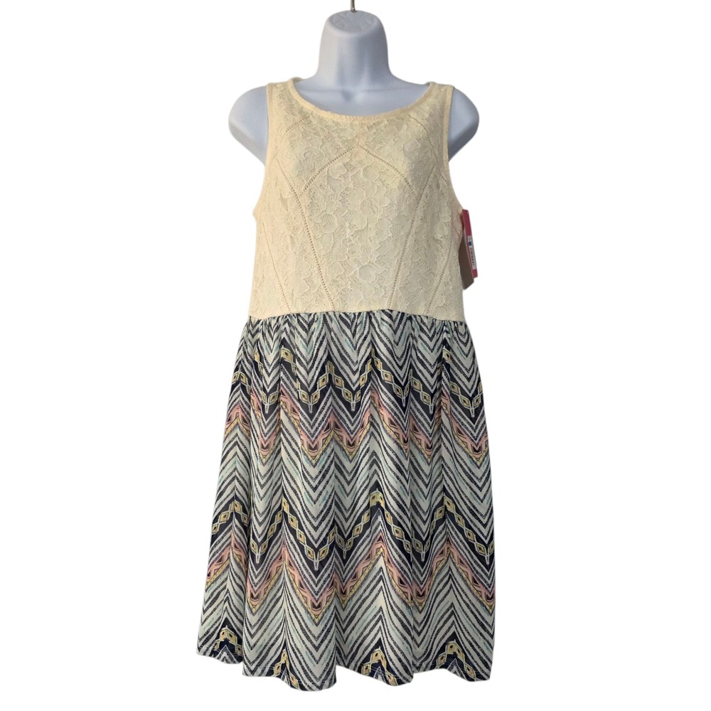Xhilaration Fit & Flare Dress Girls Ivory L Sleeveless Chevron Lace Top‎ Floral